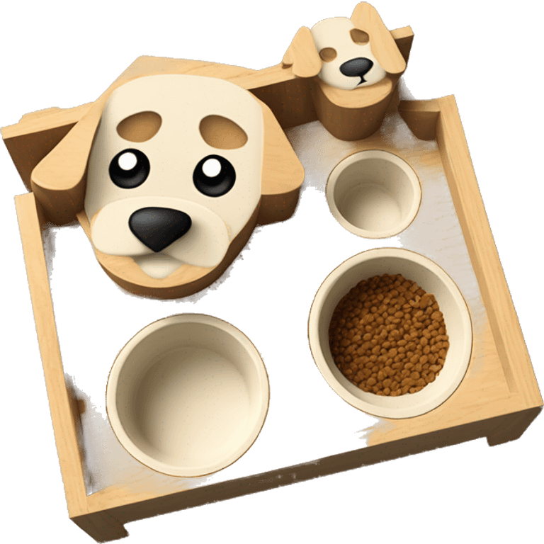 Elevated pine wood dog feeder with 2 bowls emoji