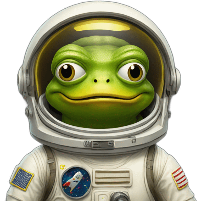 yellow pepe frog with astronout suite with "M" logo on the chest emoji