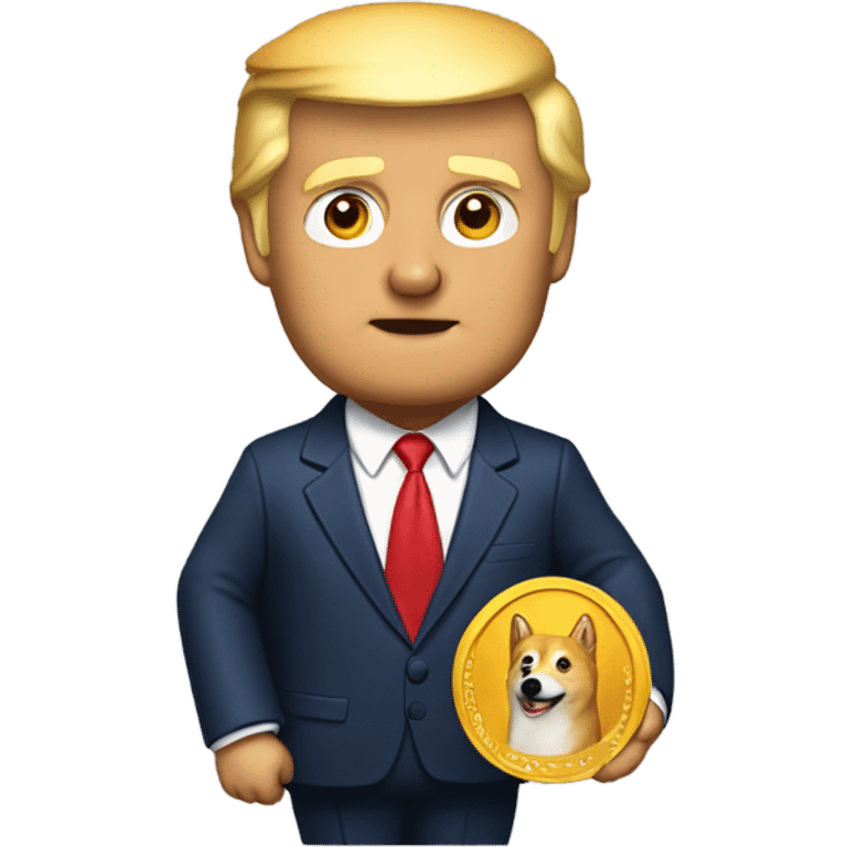 Donald trump holding a doge coin  emoji