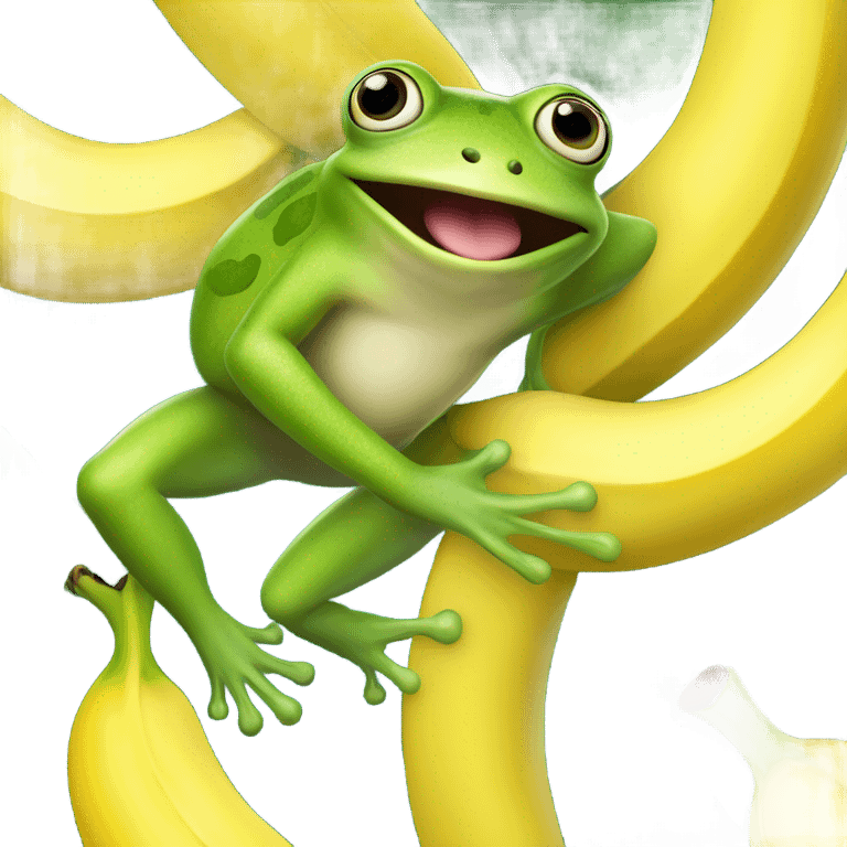 Frog flying on a banana emoji