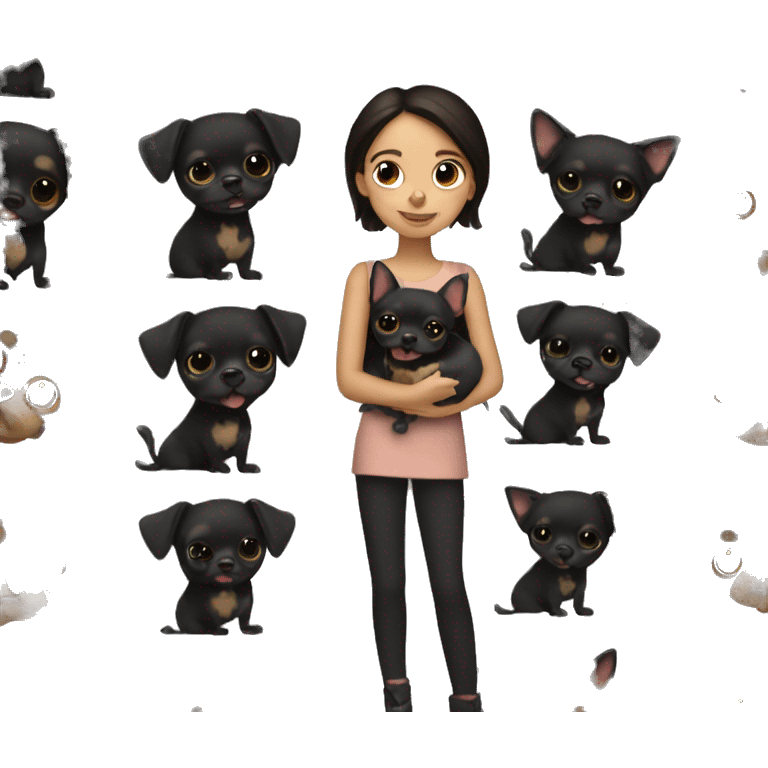 Brunette girl holding black chihuahua emoji