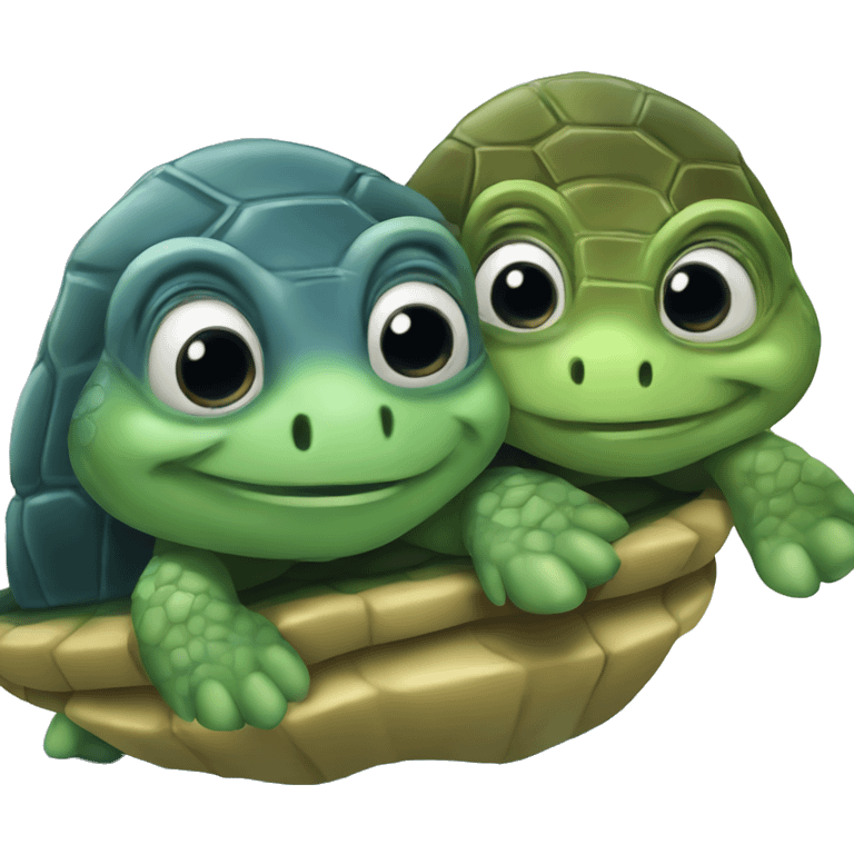 Two aquatic turtles on top each other emoji