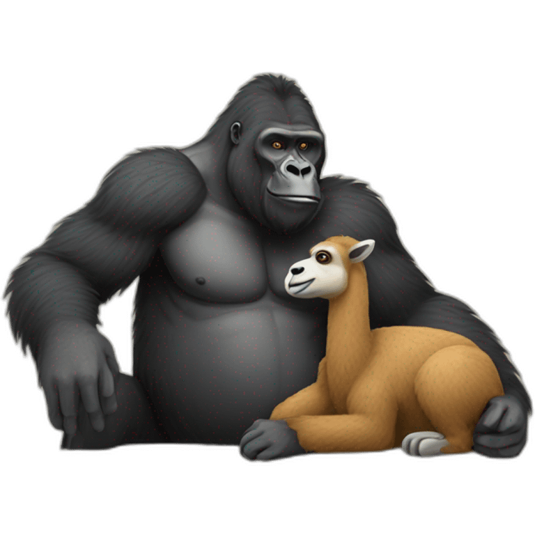 Gorilla chilling with a Llama emoji