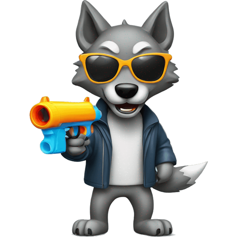 Wolf with sunglasses pointing a water gun emoji