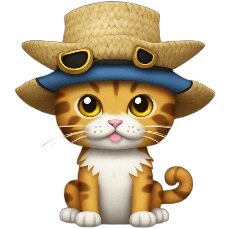 One Piece pirate cat with straw hat emoji