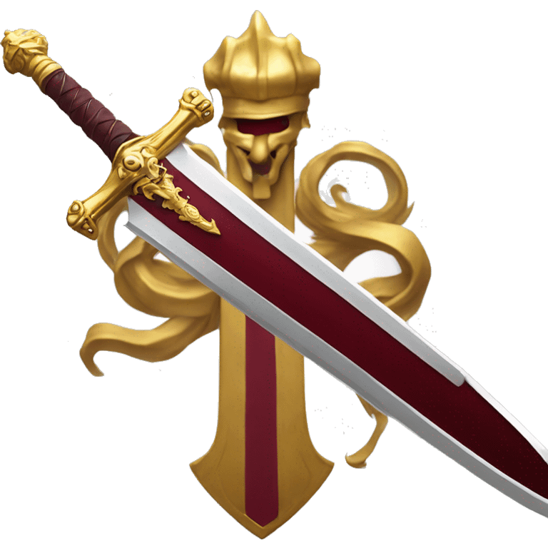 Long sword with burgundy handle golden lion head at the base of the hilt  emoji