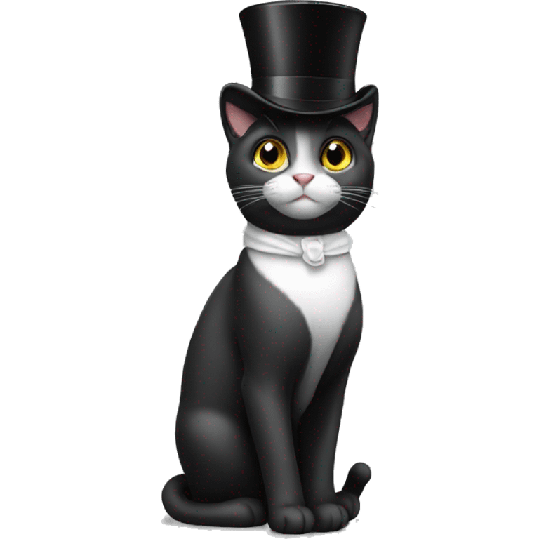 Cat black and white a top hat emoji