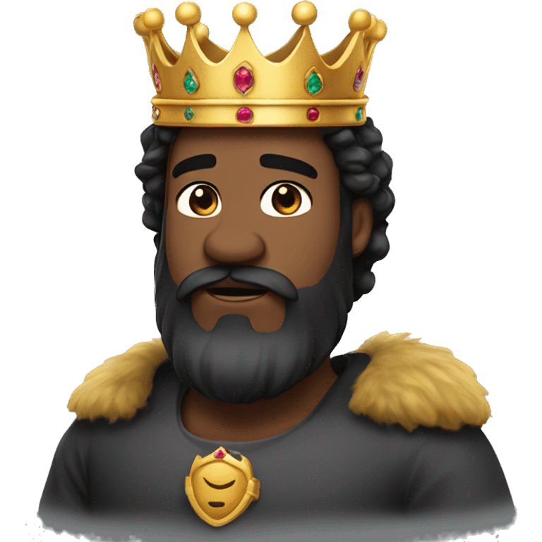 black hair, king wearing crown with beard. 27 years emoji