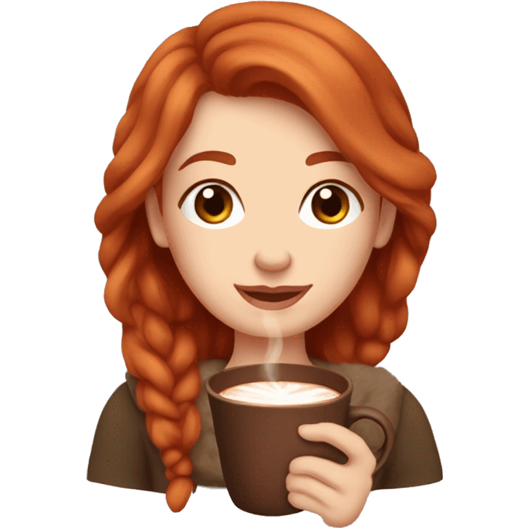 Pretty Cozy redhead drinking hot chocolate emoji