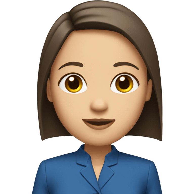 a girl with a square to the shoulders with straight hair, a brunette in a blue pantsuit emoji