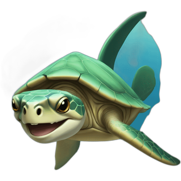 Tortue sur requin emoji