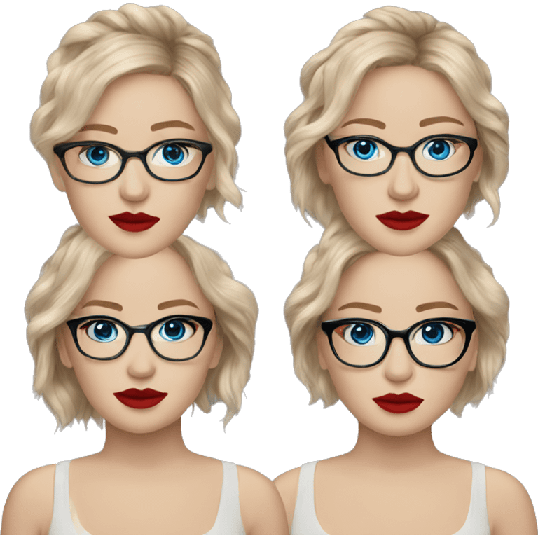 Realistic Jennifer Lawrence wearing black glasses and blue eyes with red lipstick  emoji