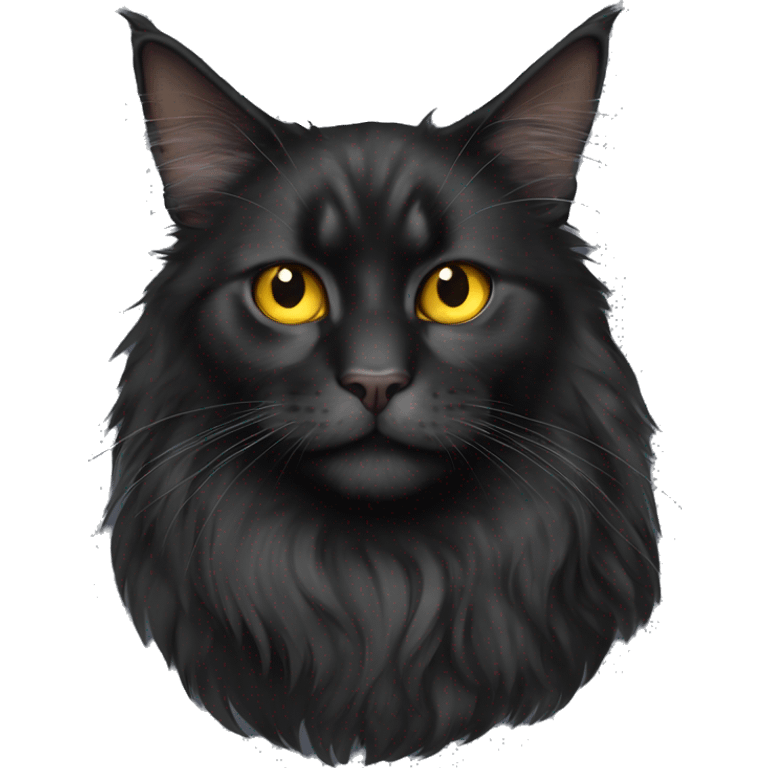 black Maine Coon cat with tufts on ears and yellow eyes emoji