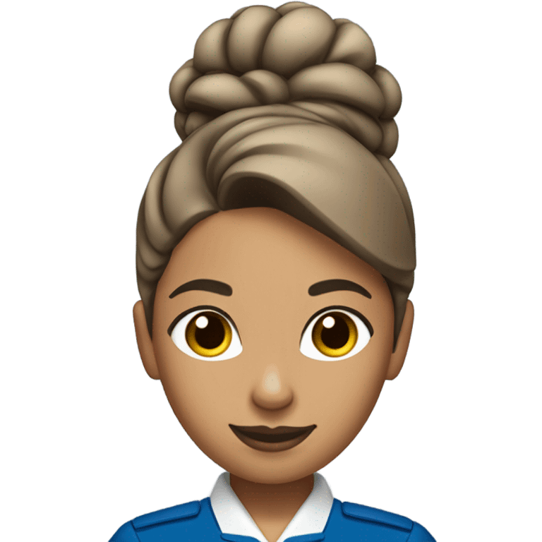 Brown tan skin flight attendant with hair in a bun blue uniform emoji