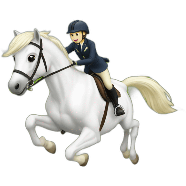 White poney with rider jumping  emoji