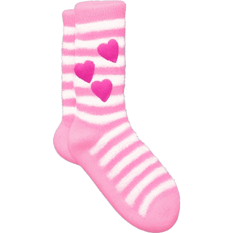 Light Pink and white stripe fuzzy socks with hot pink hearts on them emoji