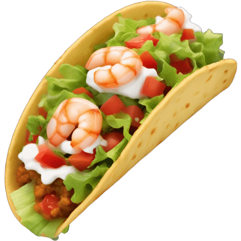 Soft taco with shrimp, lettuce, tomato, sour cream, salsa  emoji