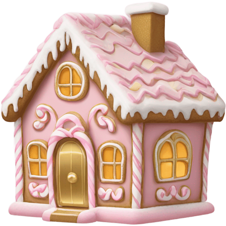 light pink and gold and white gingerbread house emoji