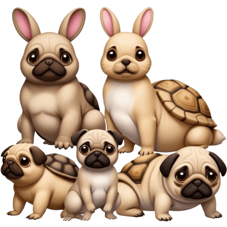 2 tortoises 1 bunny 1 pug emoji