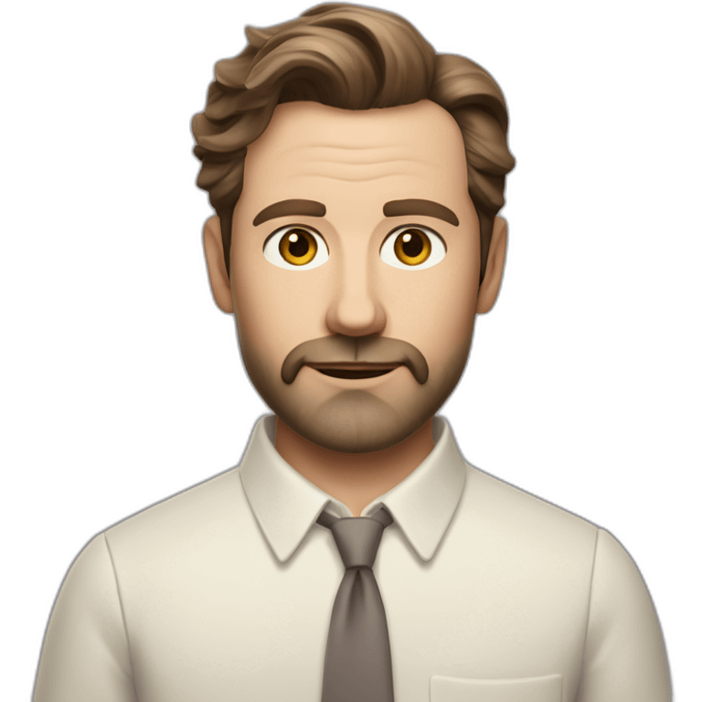 wes anderson character of a 40-year old man with short quiff and beard brown hair with a bit of grey, white oxford collar shirt all buttoned up (no tie) emoji