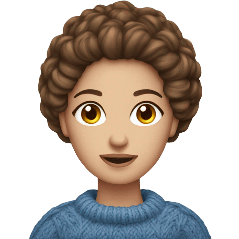 beautiful brown hair woman with blue eyes knitting sweater  emoji