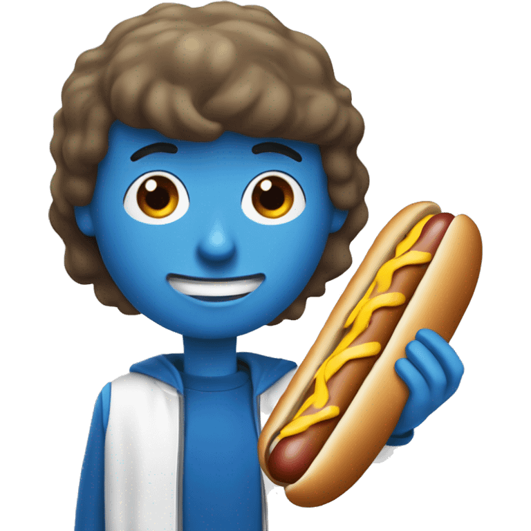 un monsieur brun aux yeux bleus qui mange un hot dog  emoji