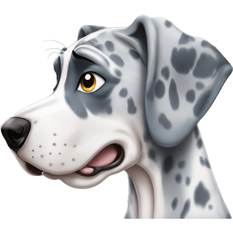 Blue Merle Great Dane crying with tears emoji