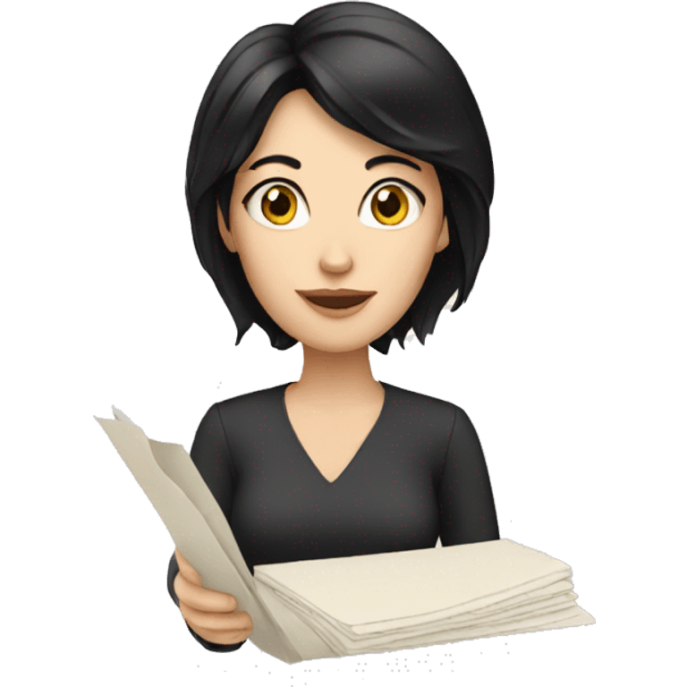 white woman with black hair and with documents emoji