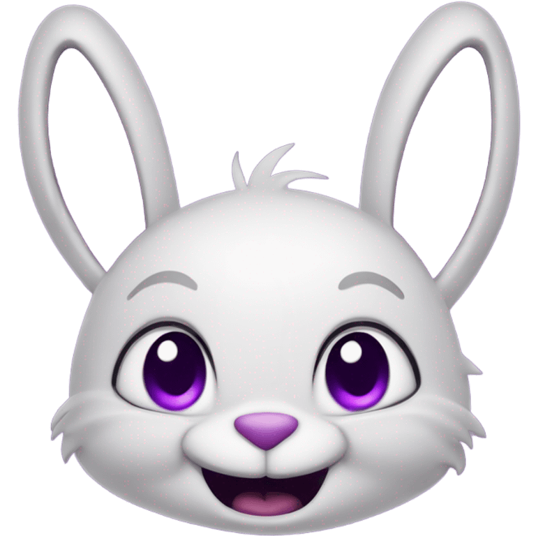 Jax the rabbit with purple skin and devious eyes and a smile emoji