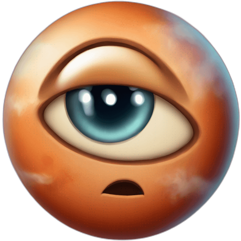 planet Mars with a cartoon confident face with big beautiful eyes emoji