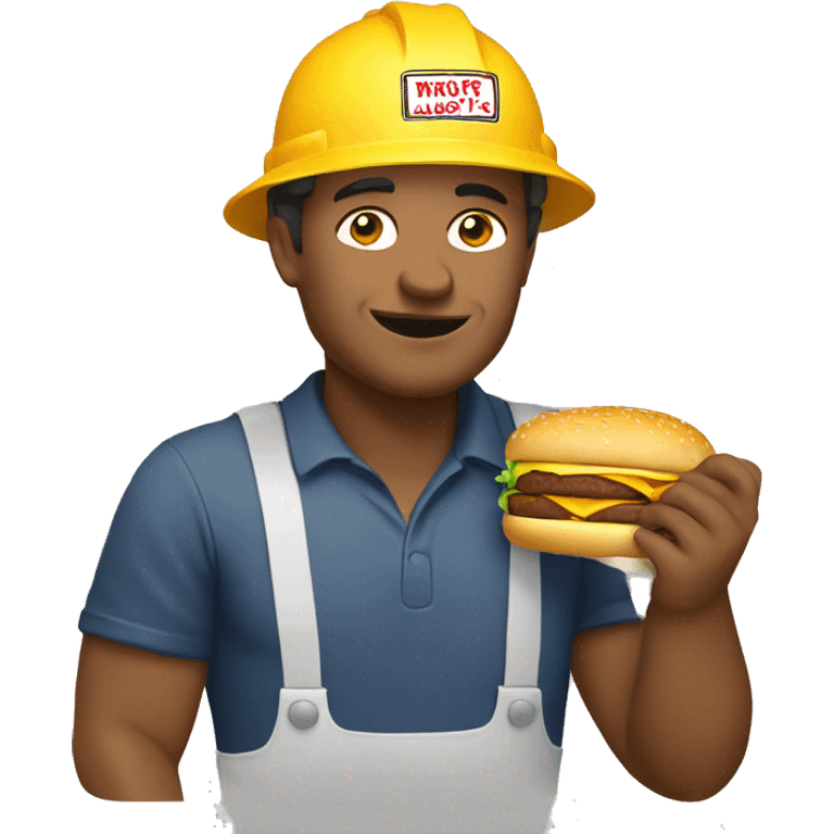 Man in hardhat eating cheeseburger emoji