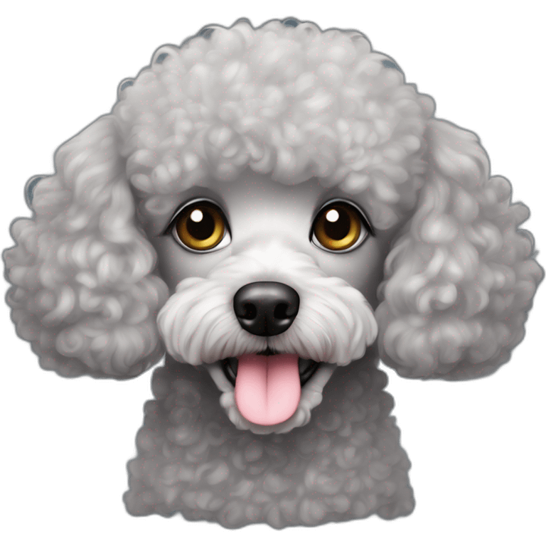 Perrita poodle gris es rizada tiene los ojos café emoji