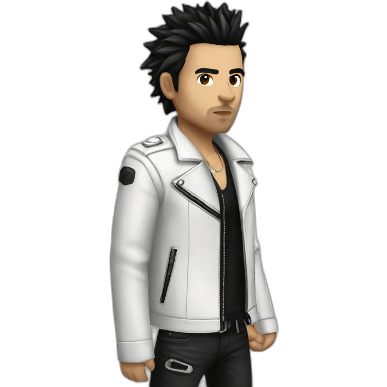 Punk male,dark hair, with white leather jacket emoji