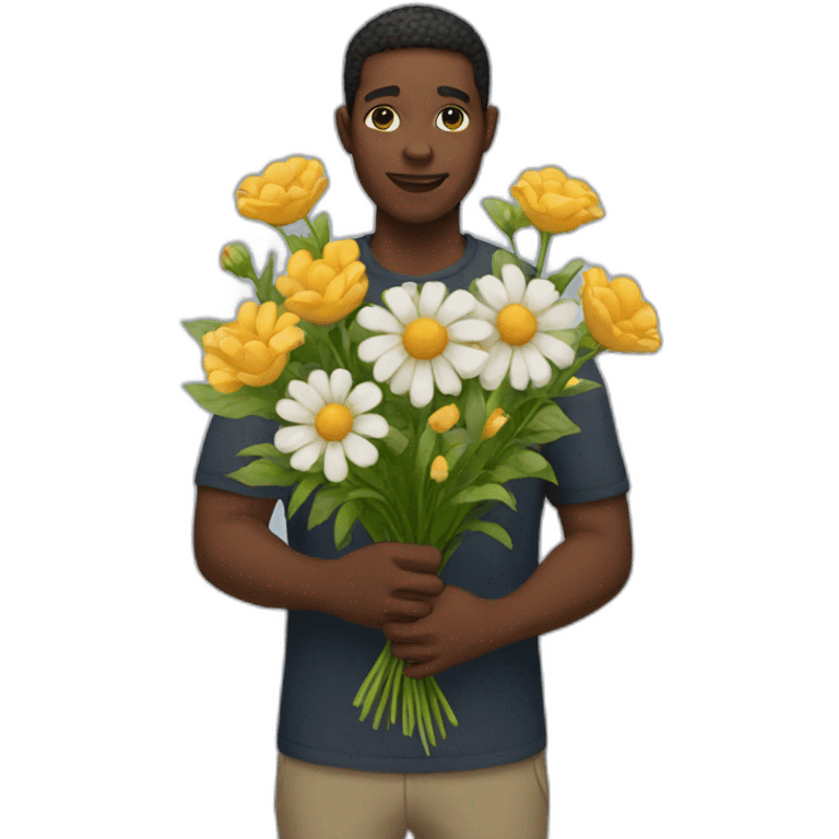 Black man holding flowers emoji