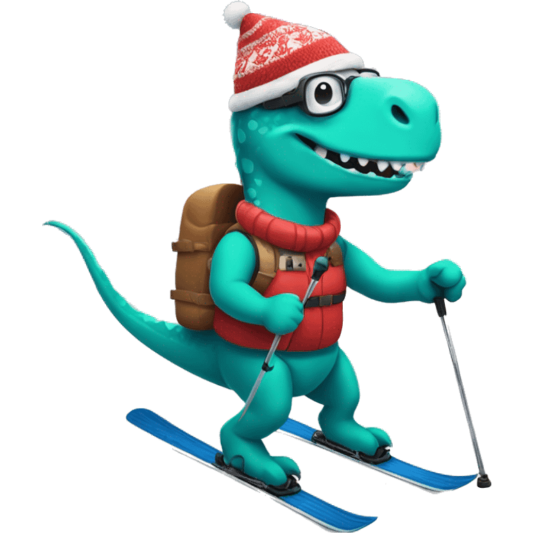 party dino skiing while holding poles emoji