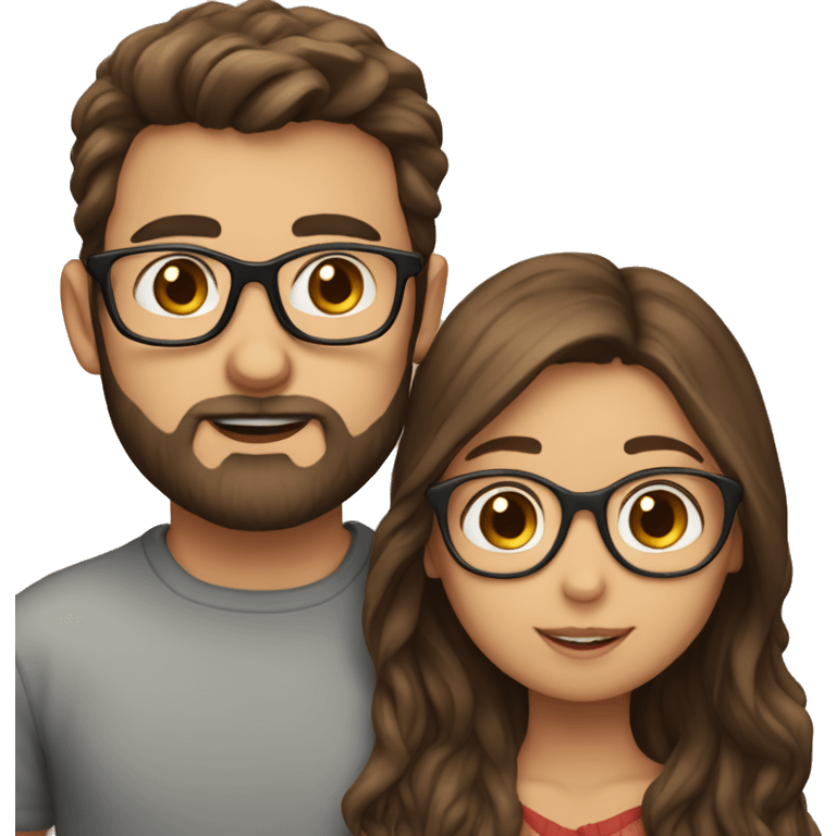 Boy with brown hair and a beard kissing girl with brown hair and glasses emoji