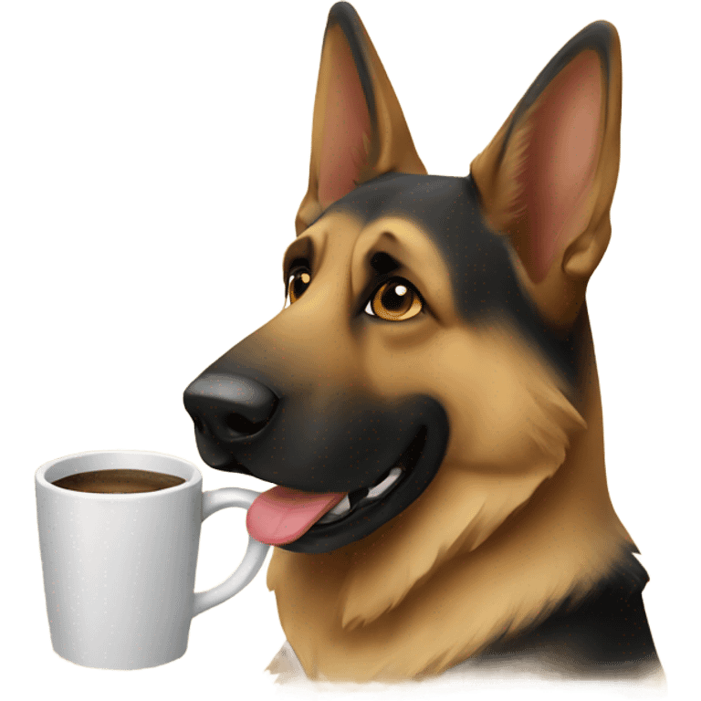 German shepherd drinking coffee  emoji