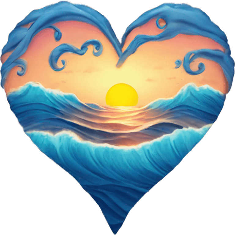 sunset heart surrounded by blue waves emoji