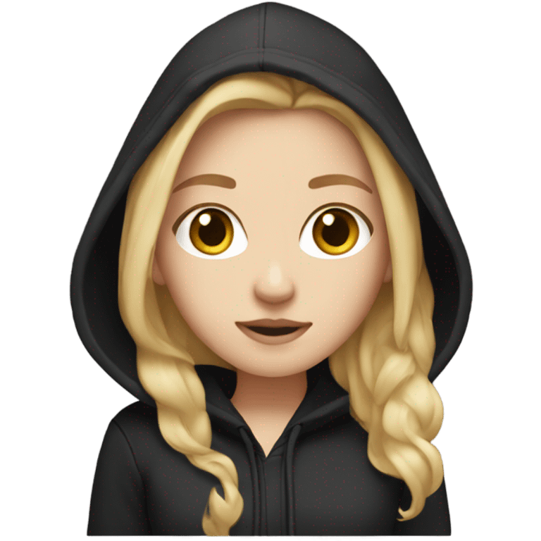 White girl with blond hair in a black hoodie emoji