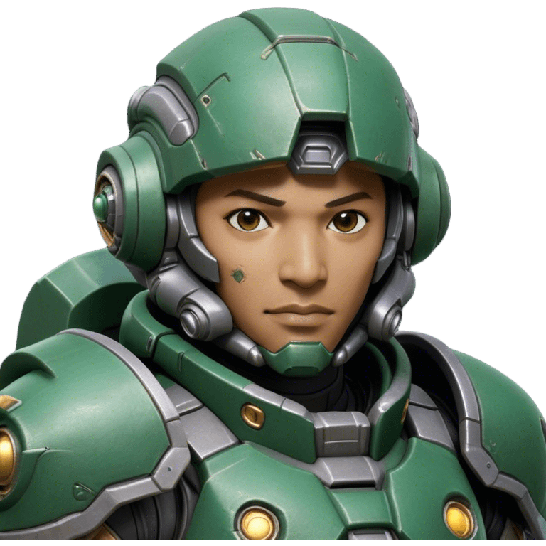 Cinematic Realistic StarCraft Terran Marine Portrait, head tilted dramatically with an exaggeratedly amused expression, blending futuristic grit with a hint of unexpected humor. His steely gaze and determined features, set against intricately detailed tactical armor in dark green and grey, are rendered with lifelike texture and dynamic lighting, high shine, dramatic yet whimsical, capturing the essence of a Terran Marine whose epic strength is accompanied by a playful edge. emoji