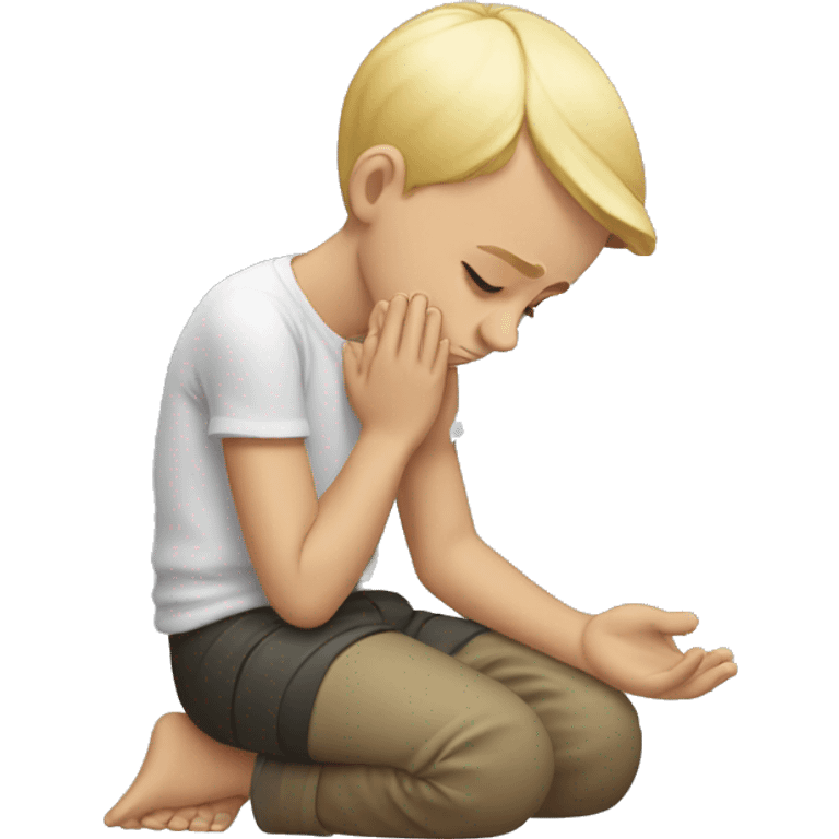 blonde boy kneeling praying and crying  emoji