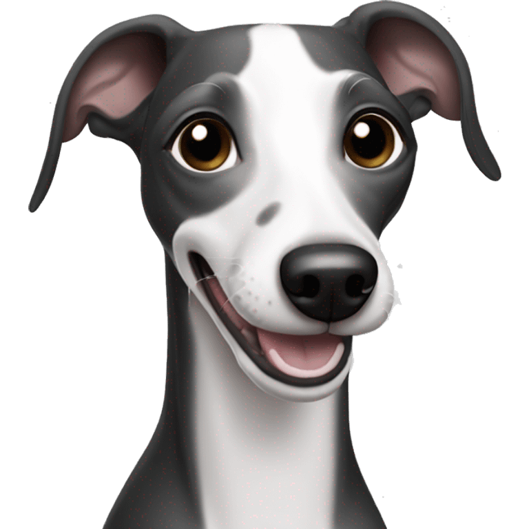 a smiling black and white italian greyhound emoji