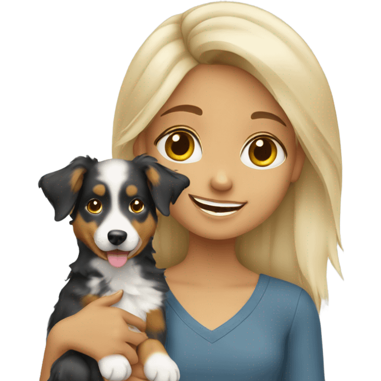 blond girl holding australian shepherd  emoji