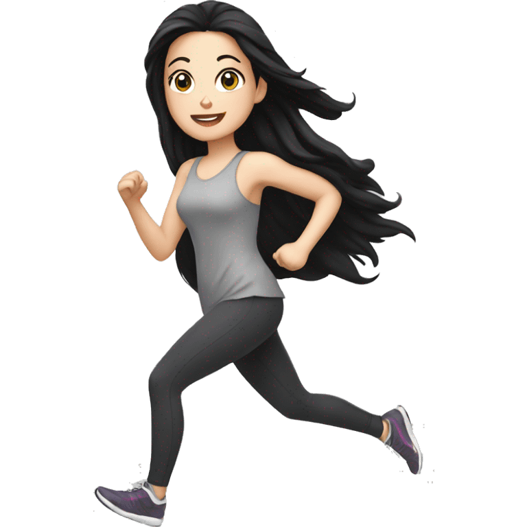 A white girl with black hair running emoji