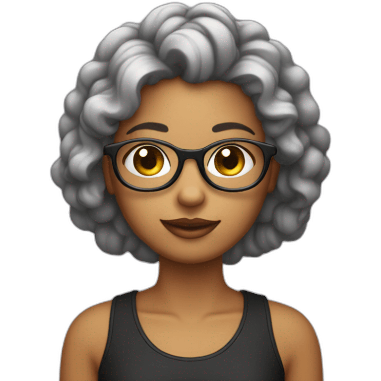 menina no computador com o cabelo preto e de óculos emoji