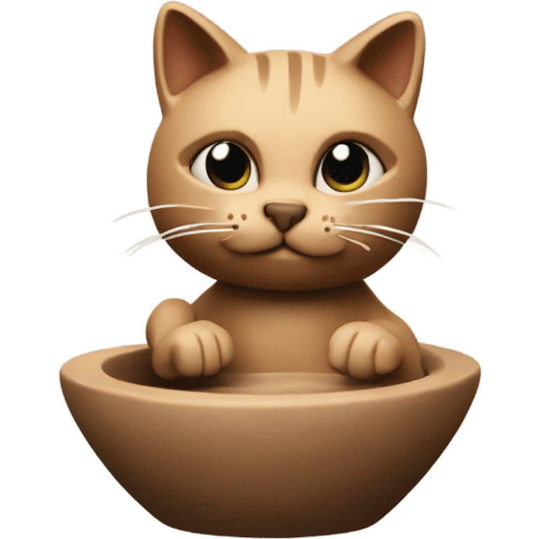 A cat made of clay, on a potters wheel  emoji