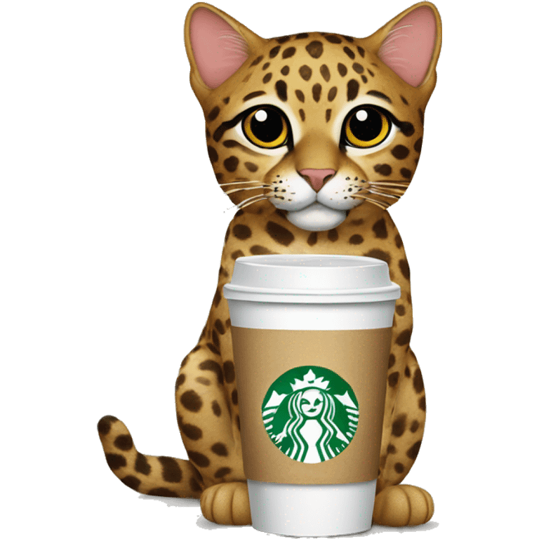 leopard cat drinking a starbucks beverage emoji