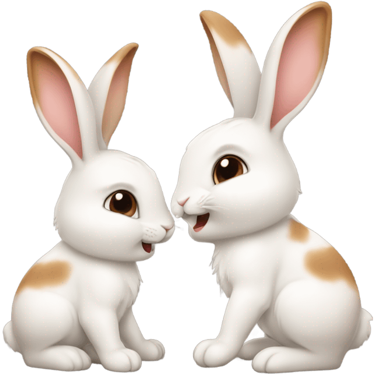 Cute pair of bunnies playing together, make one brown and one white emoji