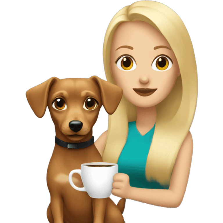 Blonde woman and one chiweenie drinking coffee emoji