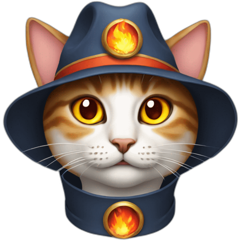 a cat wearing a hat with fire in it's eyes emoji